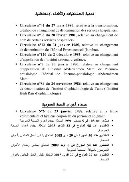 CIRCULAIRES - Ministère de la santé - TUNISIE   juin 2015.