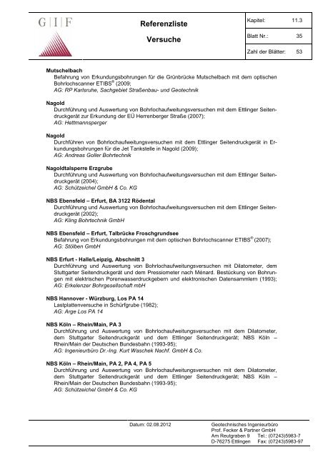 Referenzliste Versuche - Geotechnisches Ingenieurbüro Prof ...