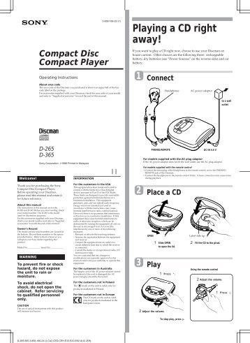 Sony D-265 - D-265 Istruzioni per l'uso Inglese