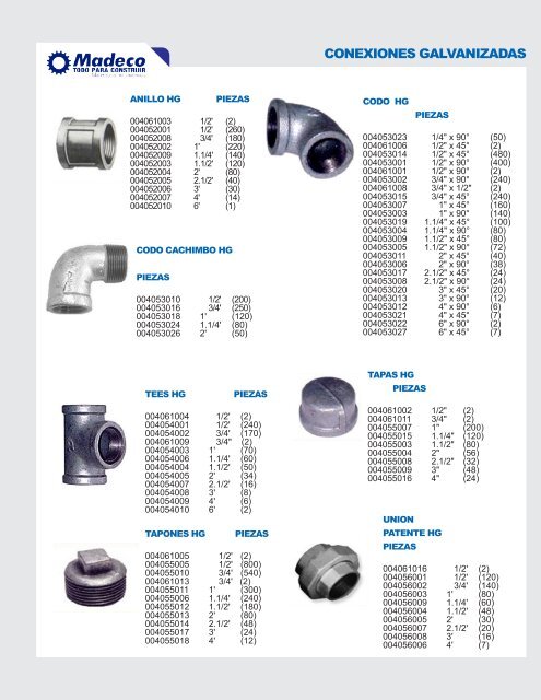 Catálogo Madeco: Conexiones Galvanizadas - Llaves de Bola y Paso - Teflon