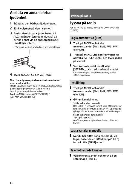 Sony WX-800UI - WX-800UI Istruzioni per l'uso Svedese