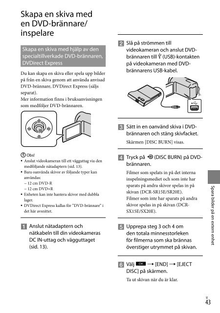 Sony DCR-SR15E - DCR-SR15E Istruzioni per l'uso Svedese