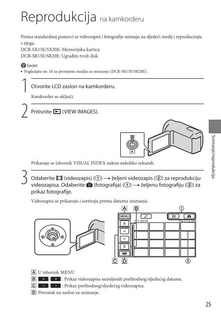 Sony DCR-SR15E - DCR-SR15E Istruzioni per l'uso Croato