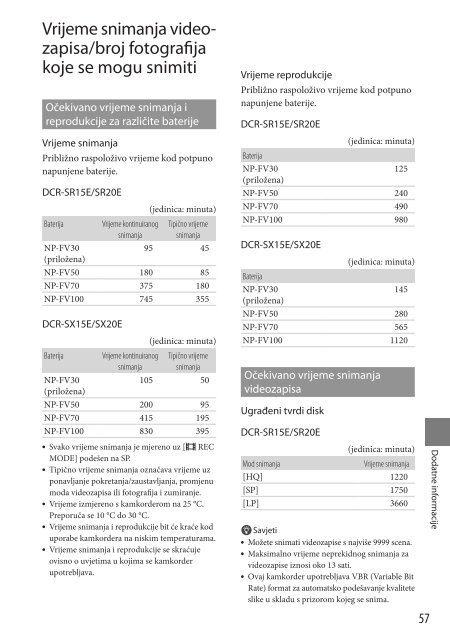 Sony DCR-SR15E - DCR-SR15E Istruzioni per l'uso Croato