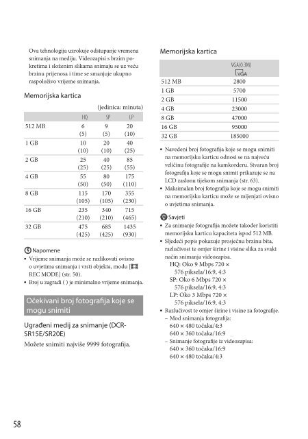 Sony DCR-SR15E - DCR-SR15E Istruzioni per l'uso Croato