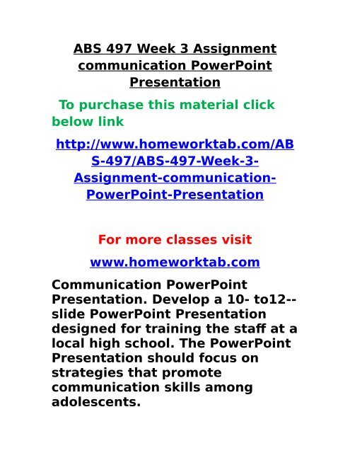 ABS 497 Week 3 Assignment communication PowerPoint Presentation