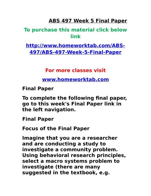 ABS 497 Week 5 Final Paper