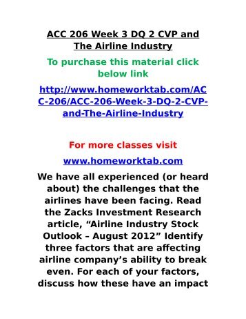 ACC 206 Week 3 DQ 2 CVP and The Airline Industry