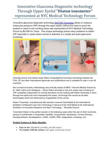 Innovative Glaucoma Diagnostic Technology Through Upper Eyelid Diaton tonometer