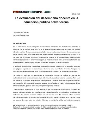 La evaluación del desempeño docente en la educación pública salvadoreña