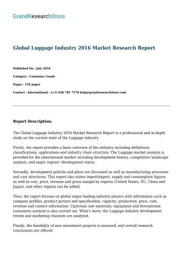 Global Luggage Industry 2016 Market Research Report 