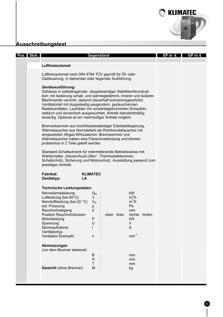 4echnische ,uftheizautomat - Klimatec Luft