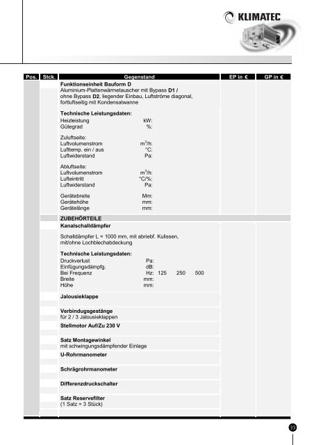 Technische Daten - Klimatec Luft