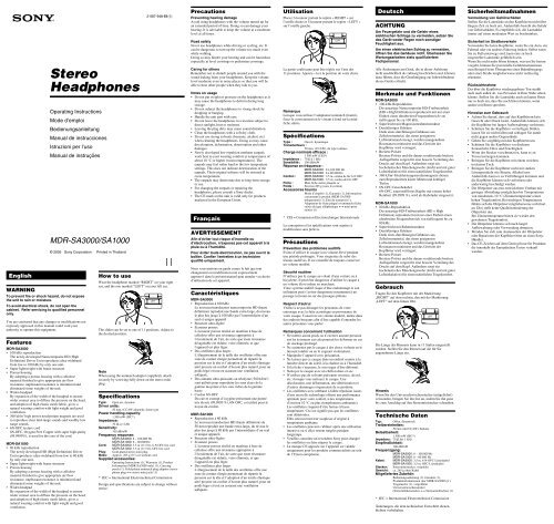 Sony MDR-SA1000 - MDR-SA1000 Istruzioni per l'uso Italiano