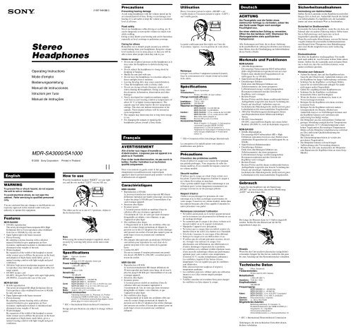 Sony MDR-SA1000 - MDR-SA1000 Istruzioni per l'uso Francese