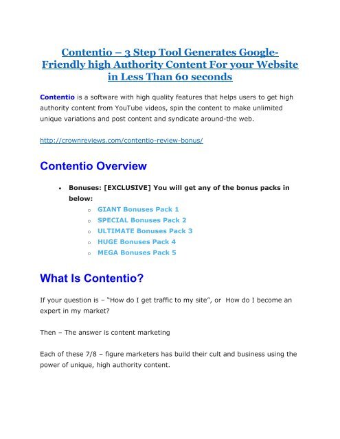 Contentio Review and (FREE) Contentio $24,700 Bonus