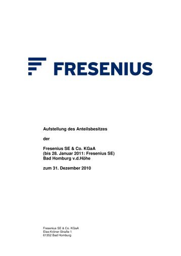 Aufstellung Anteilsbesitz Fresenius SE & Co. KGaA zum