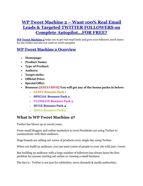 WP Tweet Machine 2 Review and Premium $14,700 Bonus