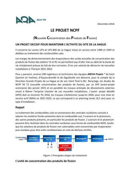 LE PROJET NCPF (Nouvelle Concentration Produits Fission)