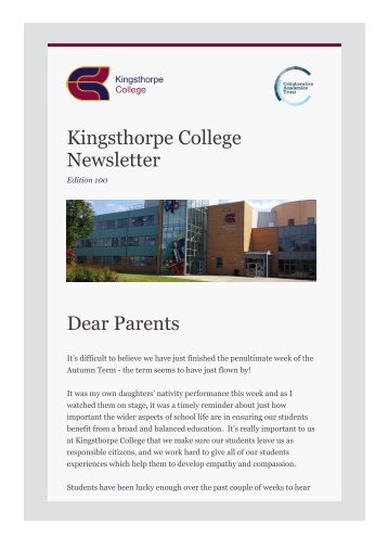 Kingsthorpe College Newsletter Dear Parents