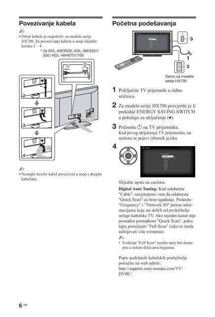 Sony KDL-40HX700 - KDL-40HX700 Istruzioni per l'uso Croato