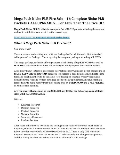 Mega Pack Niche PLR Fire Sale Review & Mega Pack Niche PLR Fire Sale $16,700 bonuses