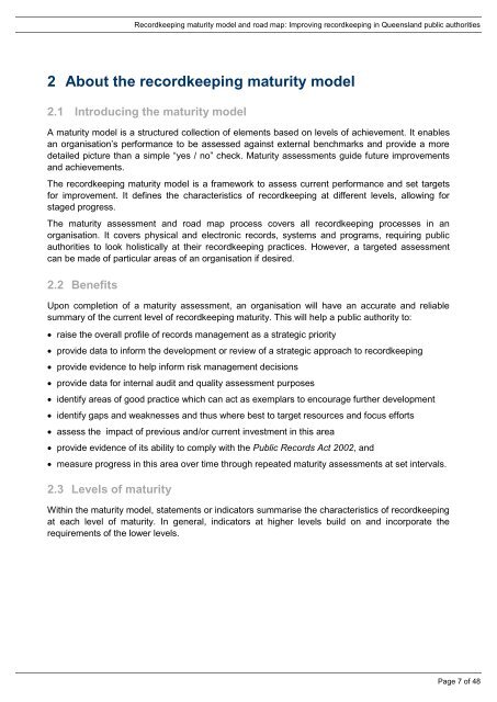 Recordkeeping maturity model and road map