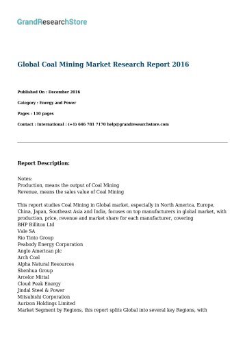 Global Coal Mining Market Research Report 2016