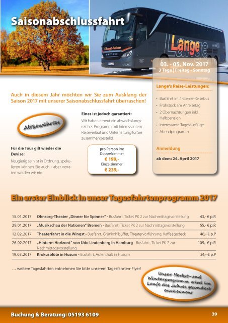 K. Lange Reisen - Busreisekatalog 2017