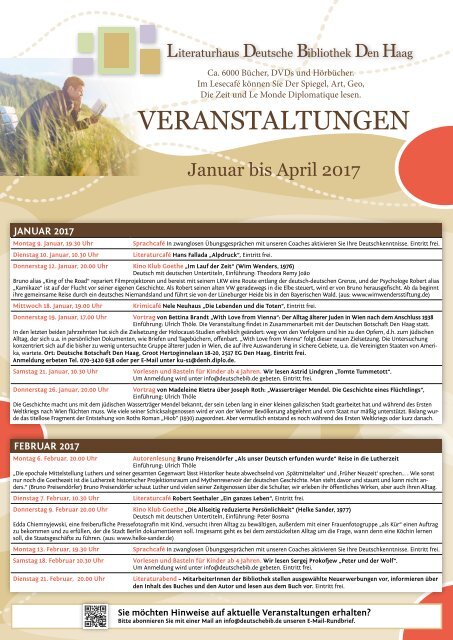 Deutsche Bibliothek Den Haag - Programm Januar bis April 2017