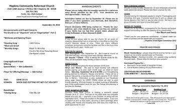 Hopkins Community Reformed Church - HCRC Home Page