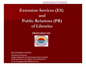 (ES) and Public Relations (PR) - Kurukshetra University