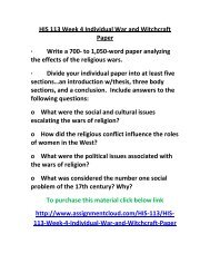 UOP HIS 113 Week 4 Individual War and Witchcraft Paper