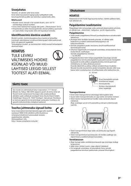 Sony KDL-32R435B - KDL-32R435B Istruzioni per l'uso Estone