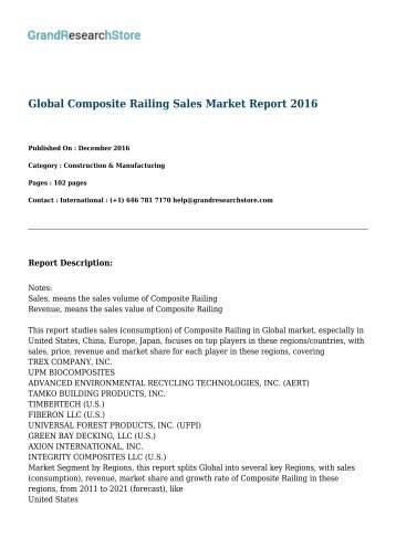 Global Composite Railing Sales Market Report 2016 