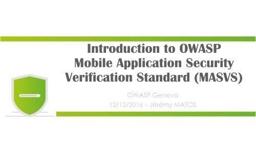 Introduction To OWASP Mobile Application Security Verification Standard ...