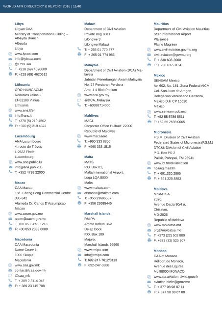 World ATM Directory & ANSP Report 2016