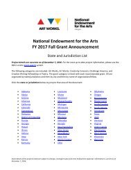 National Endowment for the Arts FY 2017 Fall Grant Announcement