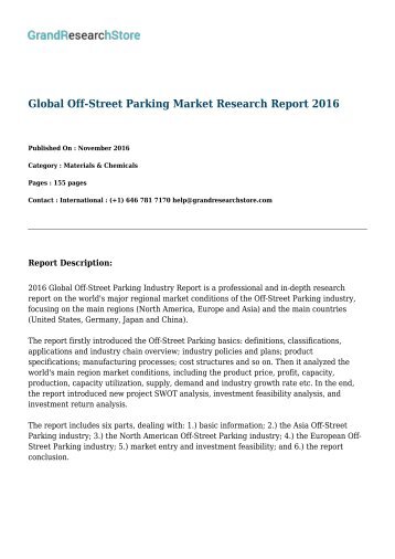 Global Off-Street Parking Market Research Report 2016