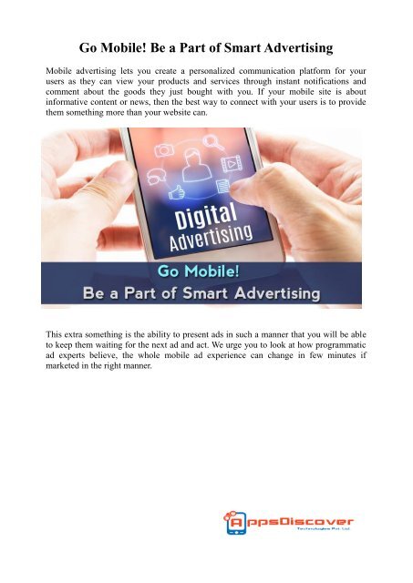 Go Mobile Be a Part of Smart Advertising