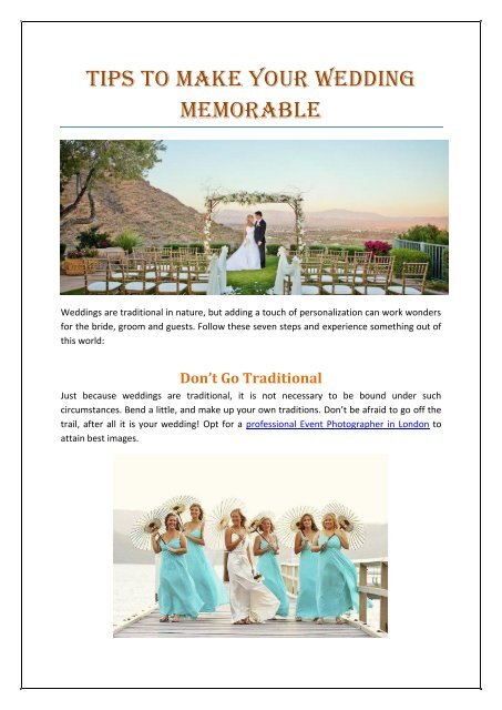 Tips To Make Your Wedding Memorable