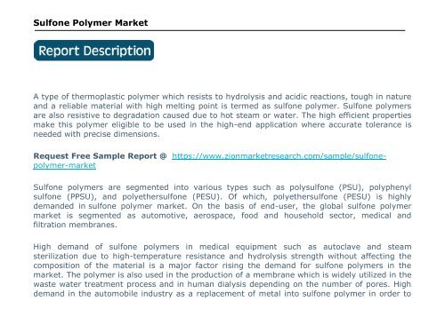 Sulfone Polymer Market, 2015 - 2021