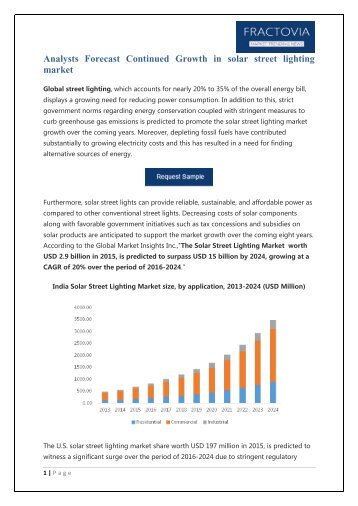 Analysts Forecast Continued Growth in solar street lighting market 