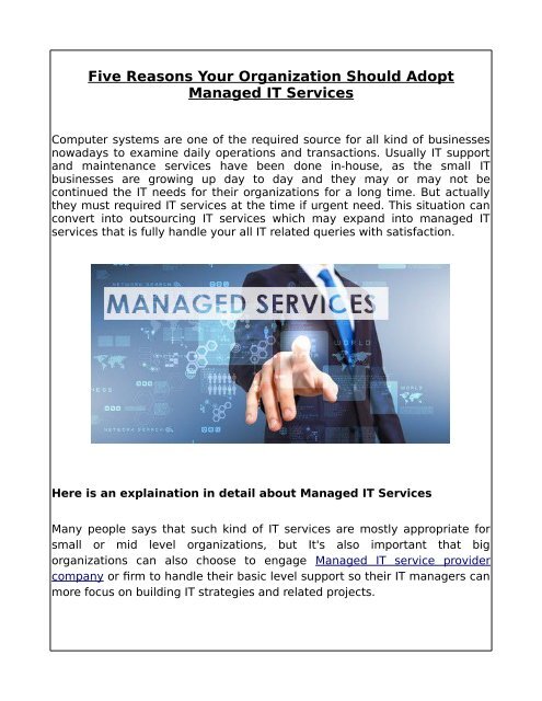 Five Reasons Your Organization Should Adopt Managed IT Services