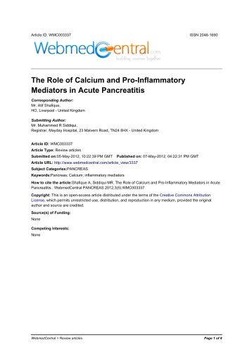 The Role of Calcium and Pro-Inflammatory Mediators in Acute ...