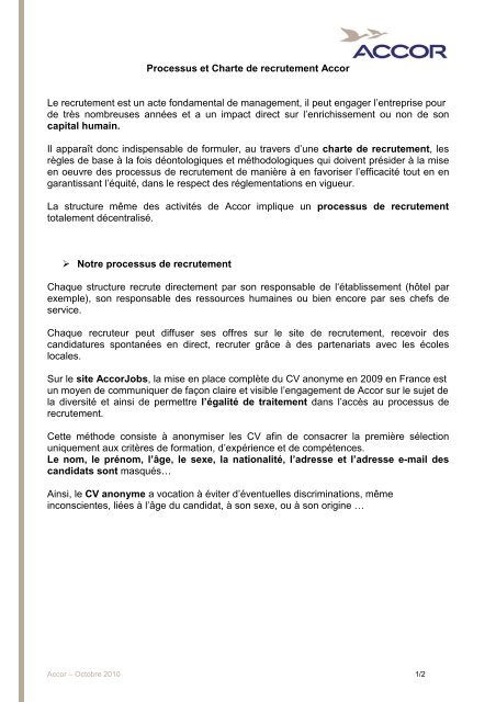 Processus Et Charte De Recrutement Accor Le Recrutement Est Un