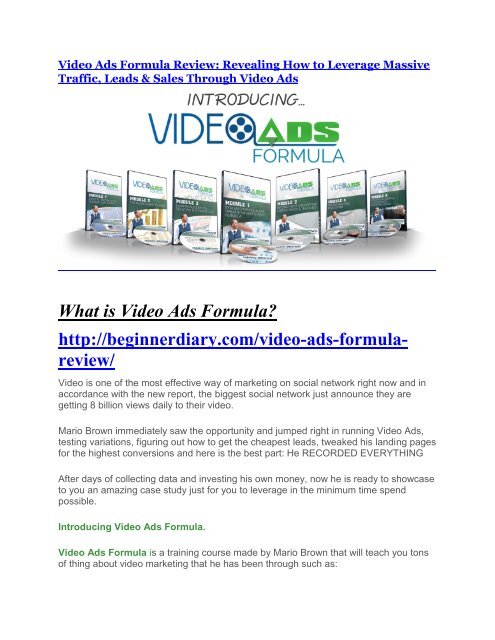 Video Ads Formula Review and GIANT $12700 Bonus-80% Discount