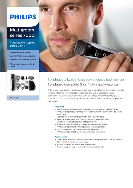 Philips Multigroom series 7000 Tondeuse visage et corps 9 en 1 - Fiche Produit - FRA