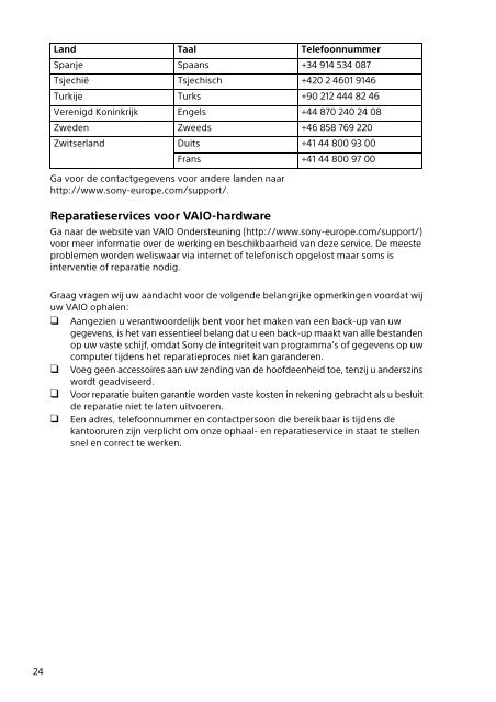 Sony SVT1511M1E - SVT1511M1E Documenti garanzia Olandese