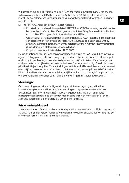 Sony SVT1112S1E - SVT1112S1E Documenti garanzia Finlandese